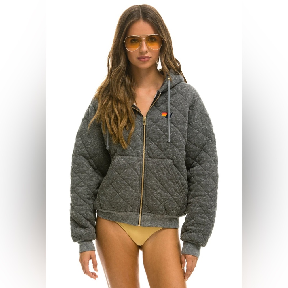 NWOT Aviator Nation Quilted Zip Up Hoodie Jacket Sz Large